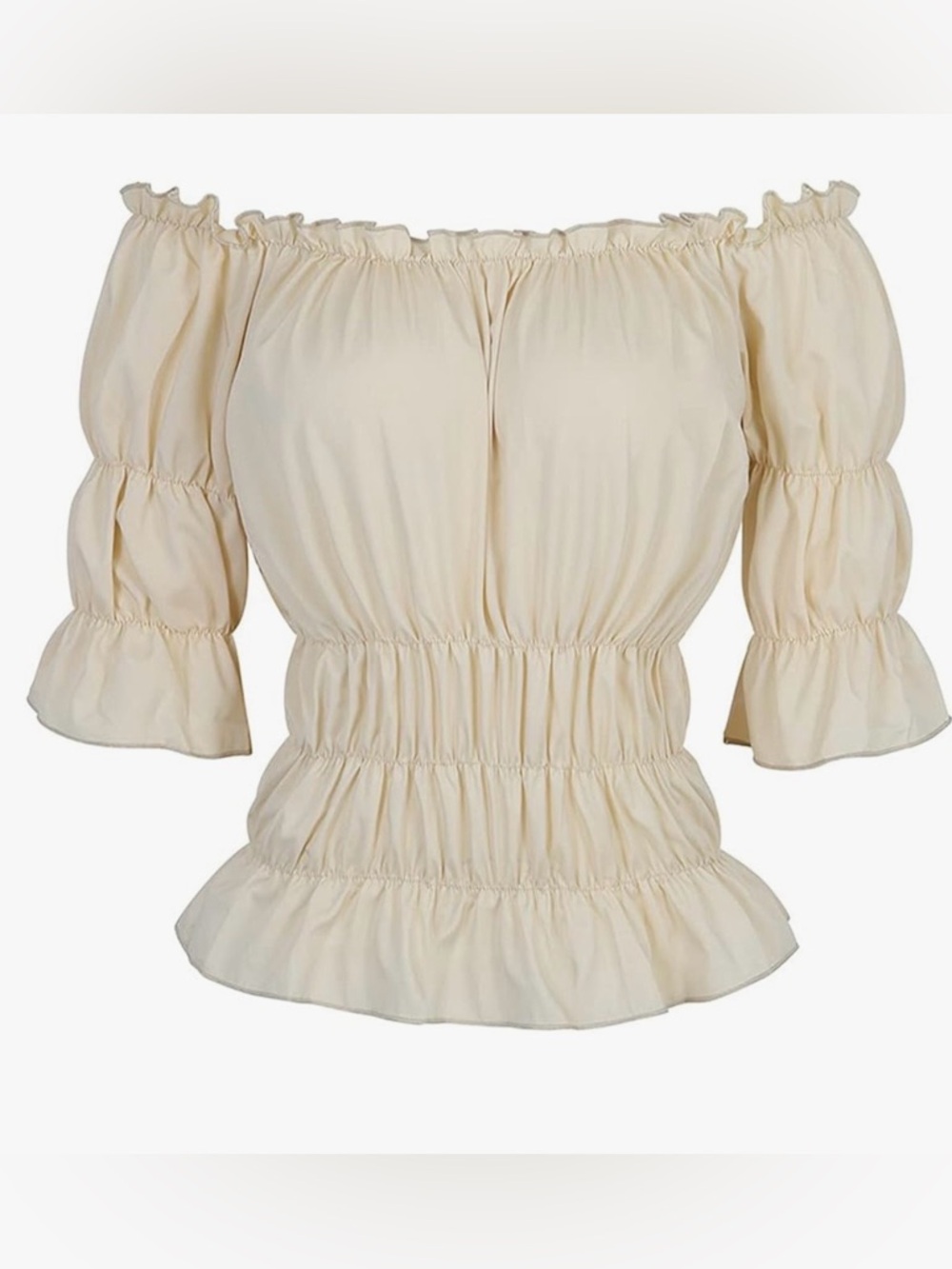 Women's Off-Shoulder Ruffled Smocked Top - Cream